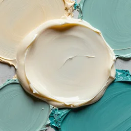 deep close up of thick creamy impasto oil paint, colours cream teal ochre