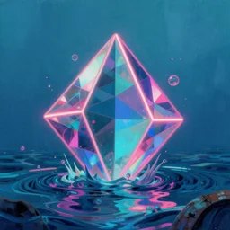 award winning masterpiece with incredible details, a surreal 3d render of a neon prism half-sunken in the ocean, vaporwave vaporwave vaporwave vaporwave vaporwave painting by Thomas Cole highly detailed