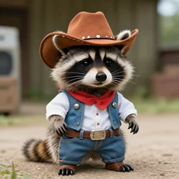raccoon wearing cowboy clothes, 5 0 mm photograph