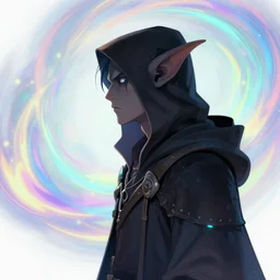 side profile, male half - goblin rogue, gloomhaven, luminescent, colorful swirly magic ripples, dreamy colors, by greg manchess, huang guangjian, gil elvgren, sachin teng, greg rutkowski, jesper ejsing, ilya kuvshinov