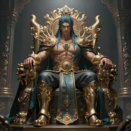 poseidon on his throne, fenghua zhong art, epic, unreal 5