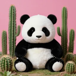 extremely detailed studio portrait of a panda plushie in a cactus garden. surreal photograph, lo - fi, polished look, solid background, silly and serious, hermes ad, fashion photography, toiletpaper magazine by pierpaolo ferrari and maurizio cattelan, 3 5 mm photograph, colourful, david lachapelle, canon eos c 3 0 0, 8 k, medium - format - print