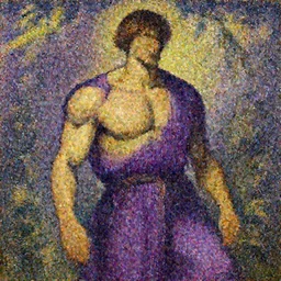 A man wearing purple clothes, muscular, fantasy, painting by greg rutkowski and alphonse mucha