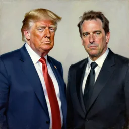 donald trump and jeffrey epstein, painting by jc leyendecker!! phil hale!, angular, brush strokes, painterly, vintage, crisp