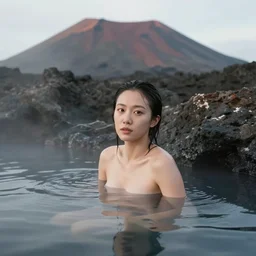 a woman bathing in a volcano
