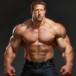 portrait of mark zuckerberg posing ultra realistic illustration, a hulking herculean gigachad, bulging muscles, intricate, highly detailed, digital painting, artstation, radiant light, caustics, war hero, concept art, smooth, sharp focus, by gaston bussiere, bayard wu, giger, maxim verehin