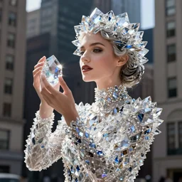 A woman made in crystals, trapped in the middle of New York City