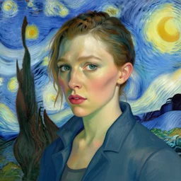 portrait of cyberpunk millie bobby brown by vincent van gogh, digital art