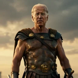epic cinematic film still of joe biden as leonidas in the movie 3 0 0, golden hour lighting, moody sky, 8 k