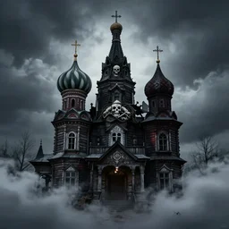 russian king horor skull house night clouds evil 4k
