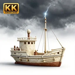 a ship made of bones during thunderstorm, digital art, award winning, 4k