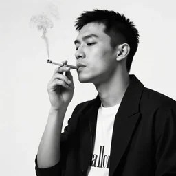 man smoking hot cigarrette marlboro black and white fashion