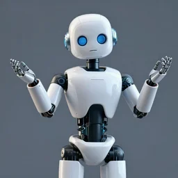 a robot shrugging. the robot is shrugging and does not care.
