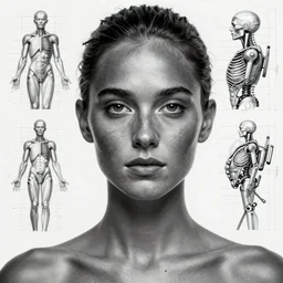 boyish natalie portman face with gunmetal grey skin, medical anatomy, very symmetrical face, highly detailed, three - perspective / three - view reference sheet ( front / back / side ), in the style of dan ouellette, steven jung, amanda lilleston, hr giger, sil from species, dren from splice, mecha, artstation, unreal engine