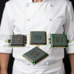 three ram microchips in chef whites