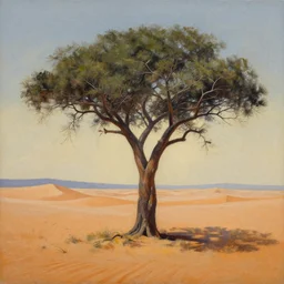 a painting of a tree in the desert, an airbrush painting by breyten breytenbach, cgsociety, neo - primitivism, dystopian art, apocalypse landscape