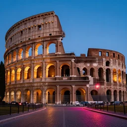 neon streets of rome colosseum, 4 k, award winning photo