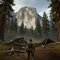 sequoia national park in ruins post - nuclear war in fallout 4, in game screenshot