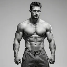 lemon is a jacked muscle builder gigachad, grayscale photography, digital art