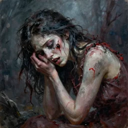 a ultradetailed beautiful portrait panting of a pretty zombie woman in distress, oil painting, by ilya kuvshinov, greg rutkowski and makoto shinkai, trending on artstation