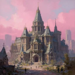 a city of syzran!!!, militaristic!!!, romantic!!!, hyperrealistic, highly detailed, cinematic, pink sunlight, beautiful, cgssociety, artstation, 8 k, oil painting by greg rutkowski, by artgerm, by wlop