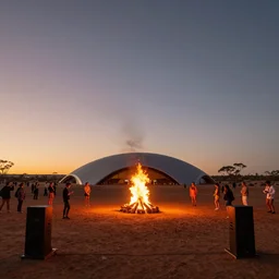 dancefloor kismet, revellers, front left speaker, bonfire, night, the australian desert, zaha hadid, xf iq 4, symmetry, sony a 7 r, 1 5 0 mp, 5 0 mm, f 1. 4, iso 2 0 0, 1 / 1 6 0 s, dawn, golden ratio, rule of thirds