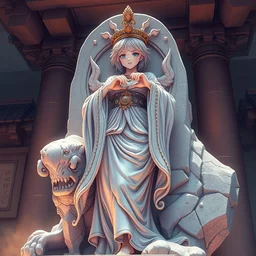 stone statue of anime girl, regal isekai, stylized, beautiful lineart, depth focus, rankings pixiv, artstation, procreate, soft lighting, srgb, 4 k artstation, hdr, cinematic, by kadokawa, nitroplus, mihoyo, kodansha, shogakukan