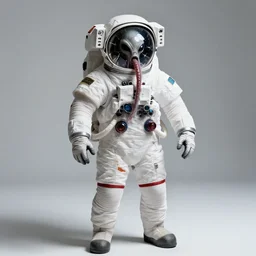 extremely detailed studio portrait of space astronaut, alien tentacle protruding from eyes and mouth, slimy tentacle breaking through helmet visor, shattered visor, full body, soft light, disturbing, shocking realization, award winning photo by manny librodo
