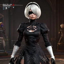 portrait of 2B nier automata wearing skin tight clothes, gameplay screenshot from the video game Half life 2, digital art, trending on Artstation, CGSociety