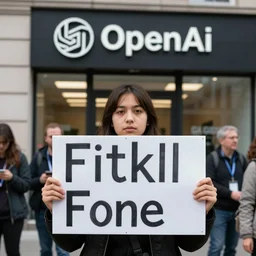 a protest in-front of the Openai office, photograph