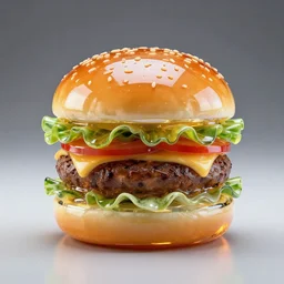 a glass sculpture of a burger