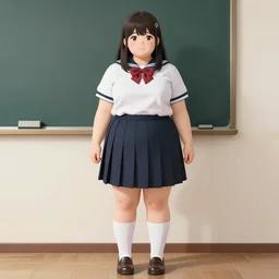 full body photo of a fat japanese highschool girl, digital art, highly detailed