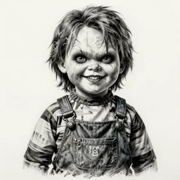 grunge drawing of chucky by - minecraft , loony toons style, horror themed, detailed, elegant, intricate