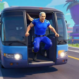 Benjamin Netanyahu in Fortnite jumping out of the battle-bus