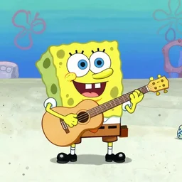 spongebob playing guitar on the beach