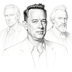 linework preliminary drawing of tom hanks, by michelangelo, james gurney, da vinci unshaded