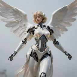 graceful angel with solarpunk mecha humanoid robotic parts with bright led lights, pudica pose gesture, by bouguereau, ultra - realistic and intricate, hdr 8 k