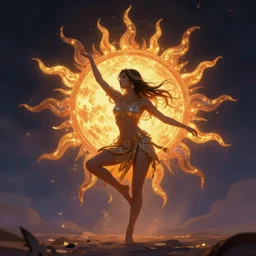 sun dancer, atmospheric, ambient, volumetric lighting, highly detailed, digital art, alena aenami and karol bak