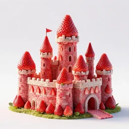 strawberry castle. castle made out of strawberries. strawberry castle octane render infinitely! highly! detailed! castle foundation. app antiscenery dream
