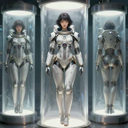 Japanese beautiful celestial Goddess wearing a futuristic lush spacesuit exposed in cryo chambers by James Jean, rule of thirds, coherent symmetry, seductive look, intricate, elegant, highly detailed, centered, digital painting, artstation, concept art, smooth, sharp focus, illustration, by Peter Mohrbacher, WLOP