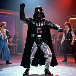 film still of Darth Vader as John Travolta disco dancing, 4k
