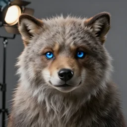 a furry monster with blue eyes,lookimg at the viewer,photorealiatic,hyperdetailed,hyperrealistic,studio lighting,studio photography,professional photography,professional lighting,detailed face,3 point lighting,4k,digital art,ultra realistic,ultra detailed,art by greg rutkowski