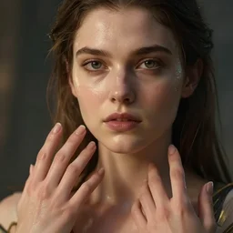 epic masterpiece phoebe tonkin, sweaty skin, hyperrealistic, octane render, cinematic, beautiful face and flawless skin, perfect hands, 5 fingers, by edgar maxence and ross tran and michael whelan, legends of runeterra