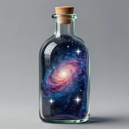 Painting of a glass bottle containing stars and galaxies, creative interpretation, digital art, trending
