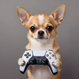 digital painting of a chihuahua holding a gaming controller