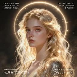 A girl with blonde hair and glowing halo, spiritual, ethereal, dramatic lighting, fantasy, intricate, elegant, highly detailed, digital painting, artstation, concept art, smooth, sharp focus, illustration, art by Krenz Cushart and Artem Demura and alphonse mucha