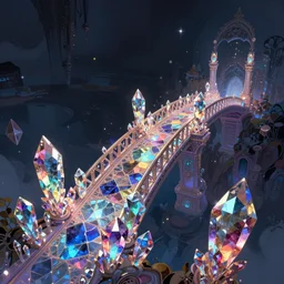magic crystal bridge colorfully, dark mood, detailed illustration, dark climate, digital art, highly saturated colors, overdetailed art, concept art, detailed illustration, hd, 4 k, digital art, greg, dan mumford, rutkowski, wlop, trending on artstation
