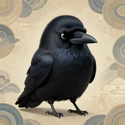 beautiful angry black raven bird, cute, intricate, exquisite japanese asanoha background, highly detailed, digital painting, trending on artstation, concept art, smooth, sharp focus, backlit, rim light, vivid colors, illustration, unreal engine 5, 8 k, art by rossdraws and alphonse mucha