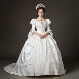 a portrait photograph english princess in an ornate, intricate, detailed, white victorian era dress, full body portrait