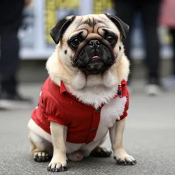 pug dressed as Marty McFly at comic-con, 4k, DSLR photo, cosplay